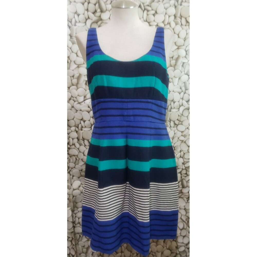 Ann Taylor LOFT Dress Womens Size 6 Striped Blue Green Sleeveless Mini Lined